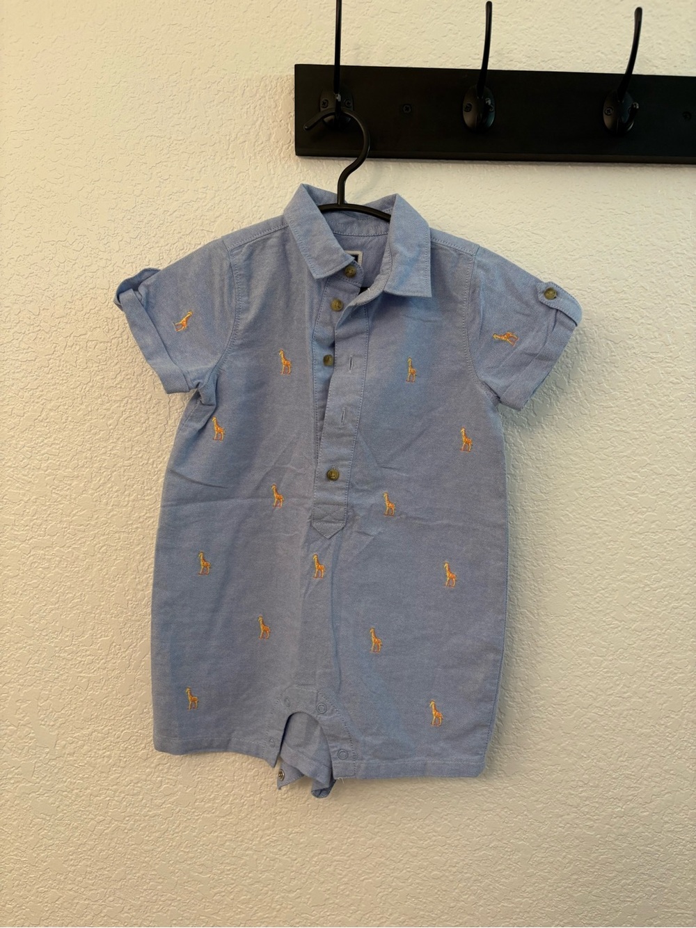 Janie and Jack Light Blue Giraffe Embroidered One-Piece